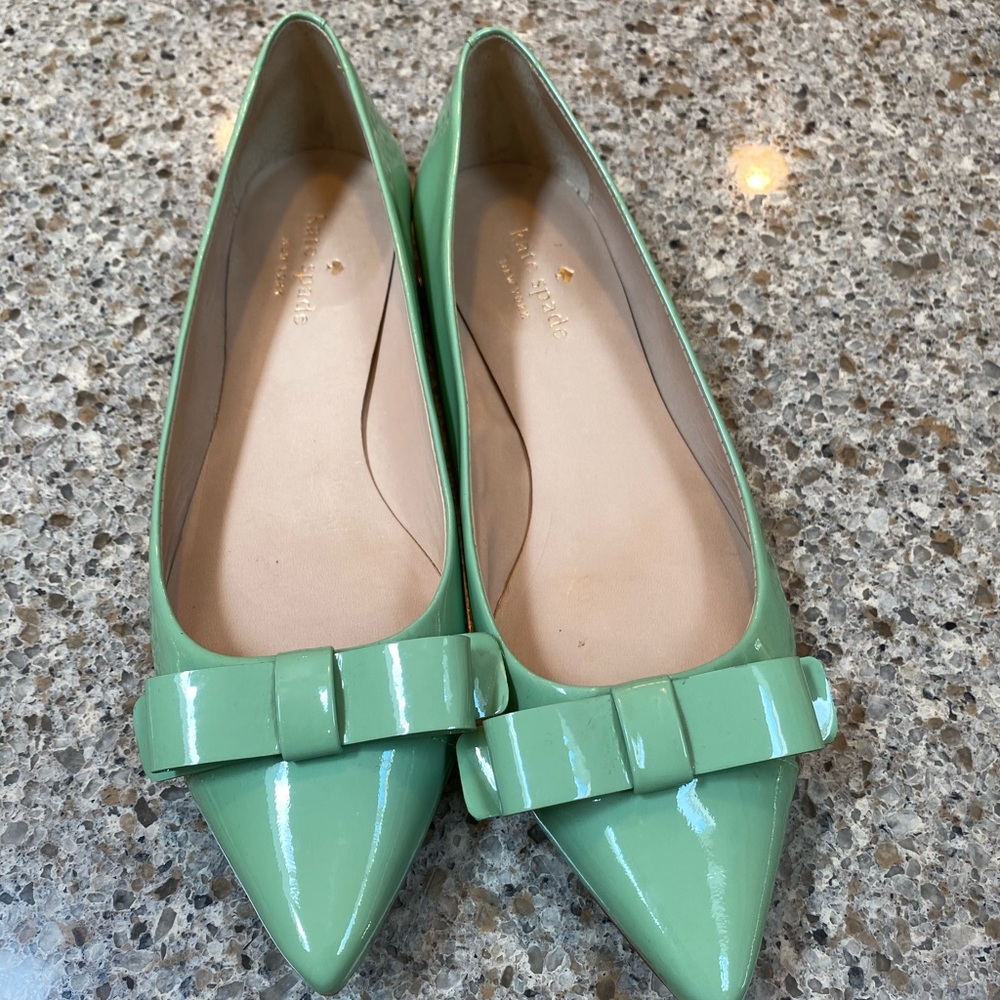 Green Kate Spade bow flats